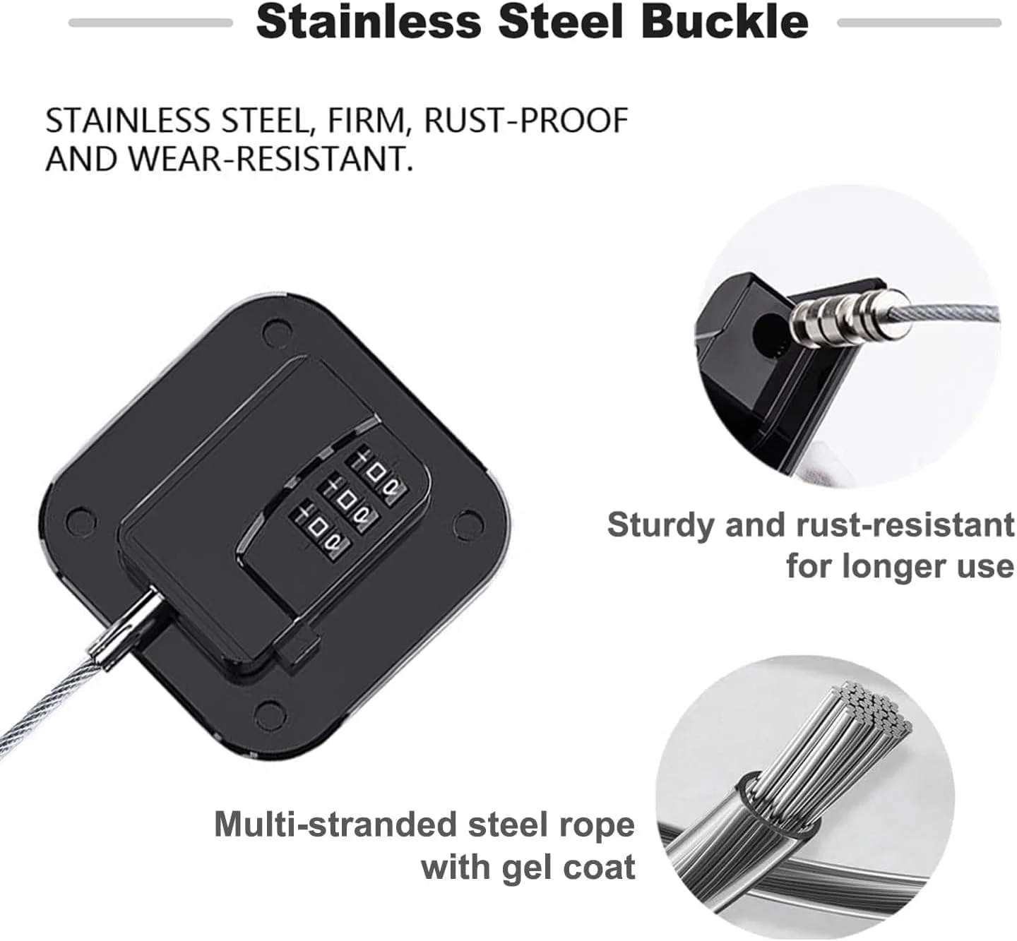 قفل یخچال کودک تزویق، قفل کابینت ایمن کودک، قفل ۳ رقمی با کابل فولادی و چسب 3M، برای کمد، کشو، درب، پنجره، مشکی - 2 عددی قفل یخچال کودک تزویق، قفل کابینت ایمن کودک، قفل ۳ رقمی با کابل فولادی و چسب 3M، برای کمد، کشو، درب، پنجره، مشکی - 2 عددی