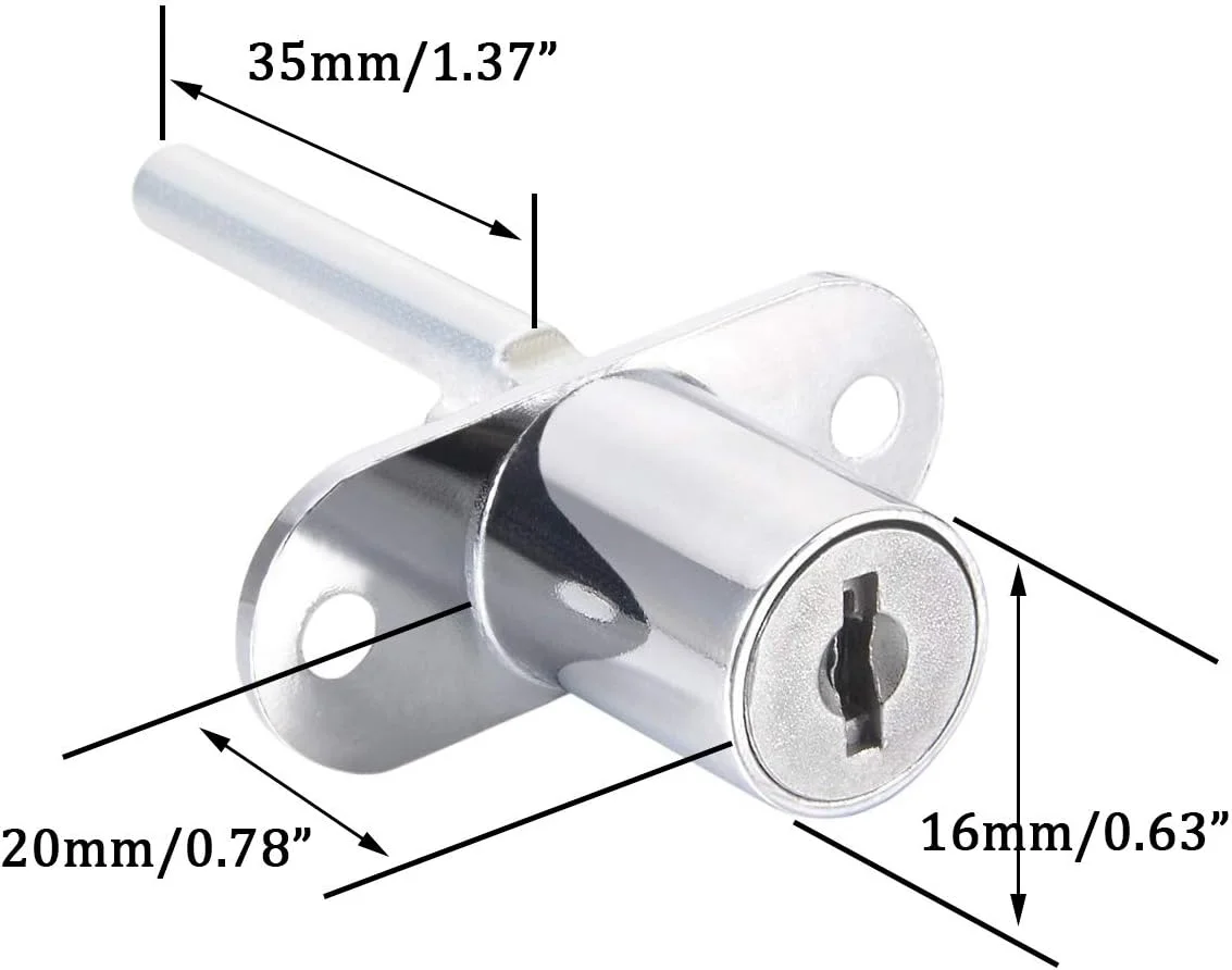 قفل سه کشویی ZLYY، قفل پیستونی آلیاژ روی با سر استوانه ای 16 میلی متری (5/8 اینچ) برای میز، کمد لباس، مبلمان، کابینت، قفسه ویترین به همراه کلید (بسته 2 عددی، نقره ای)