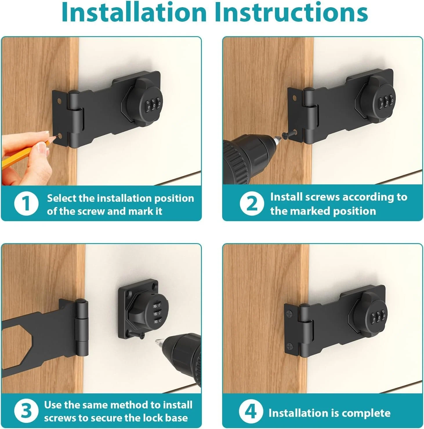 قفل رمزدار کابینت خانگی Wawasia، قفل ترکیبی درب کابینت برای درب های کوچک، کابینت ها، درب انبار، فضای باز، باغ، قفل درب کابینت پرونده اداری (مشکی)