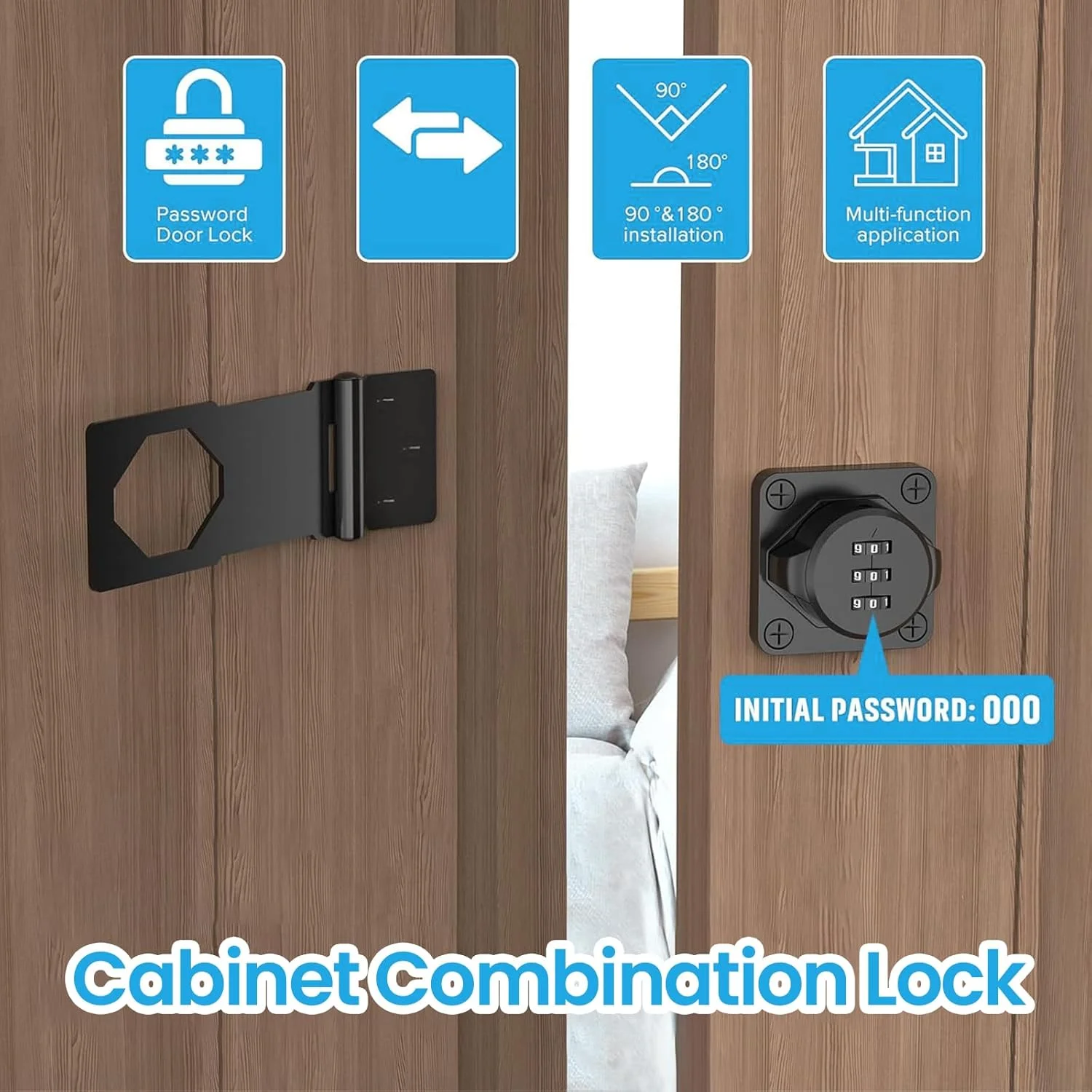 قفل رمزدار کابینت Wisfunlly، قفل بدون کلید کابینت با پیچ، قفل ترکیبی کابینت برای کابینت های درب کوچک، درب انبار، حمام، فضای باز، گاراژ، باغ