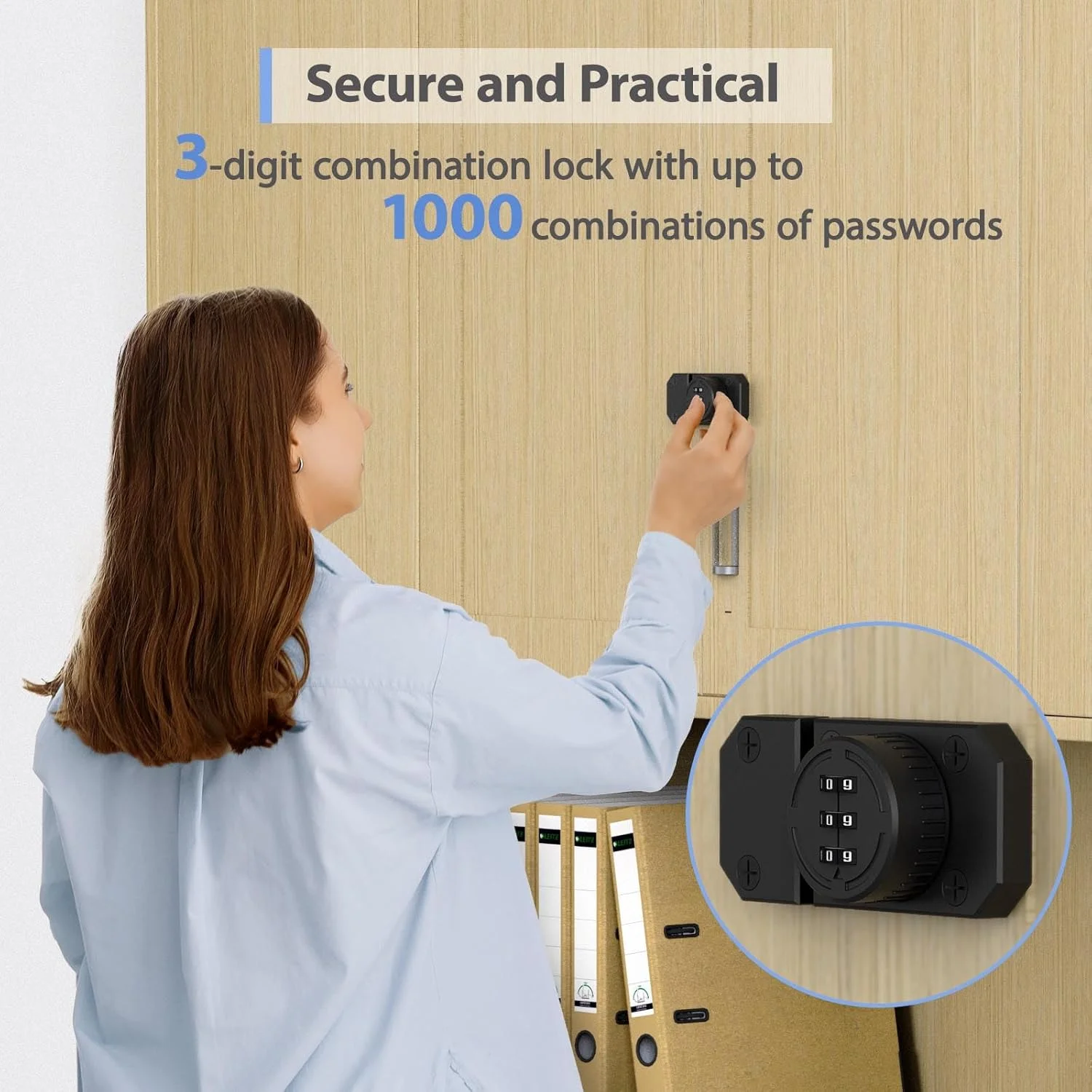 قفل کابینت ترکیبی 3 رقمی YogePote، قفل آلیاژ روی چرخشی مکانیکی بدون کلید با پیچ برای درب انبار، درب یک طرفه، کمد، کشو، کابینت مشروب (1، مشکی)