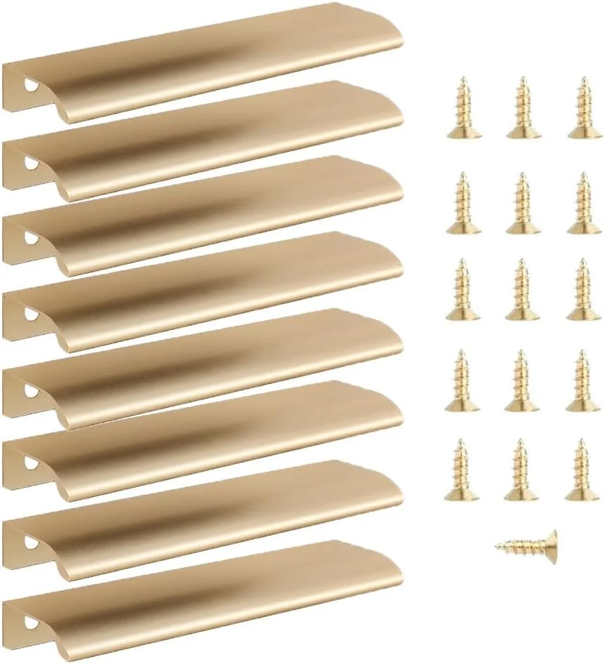 دستگیره های مخفی لبه طلایی Esforzarse برای کابینت و کمد، بسته 8 عددی، دستگیره های کشو به سبک مدرن، دستگیره های آلومینیومی مدرن مخفی برای درب کمد، (150 میلی متر)