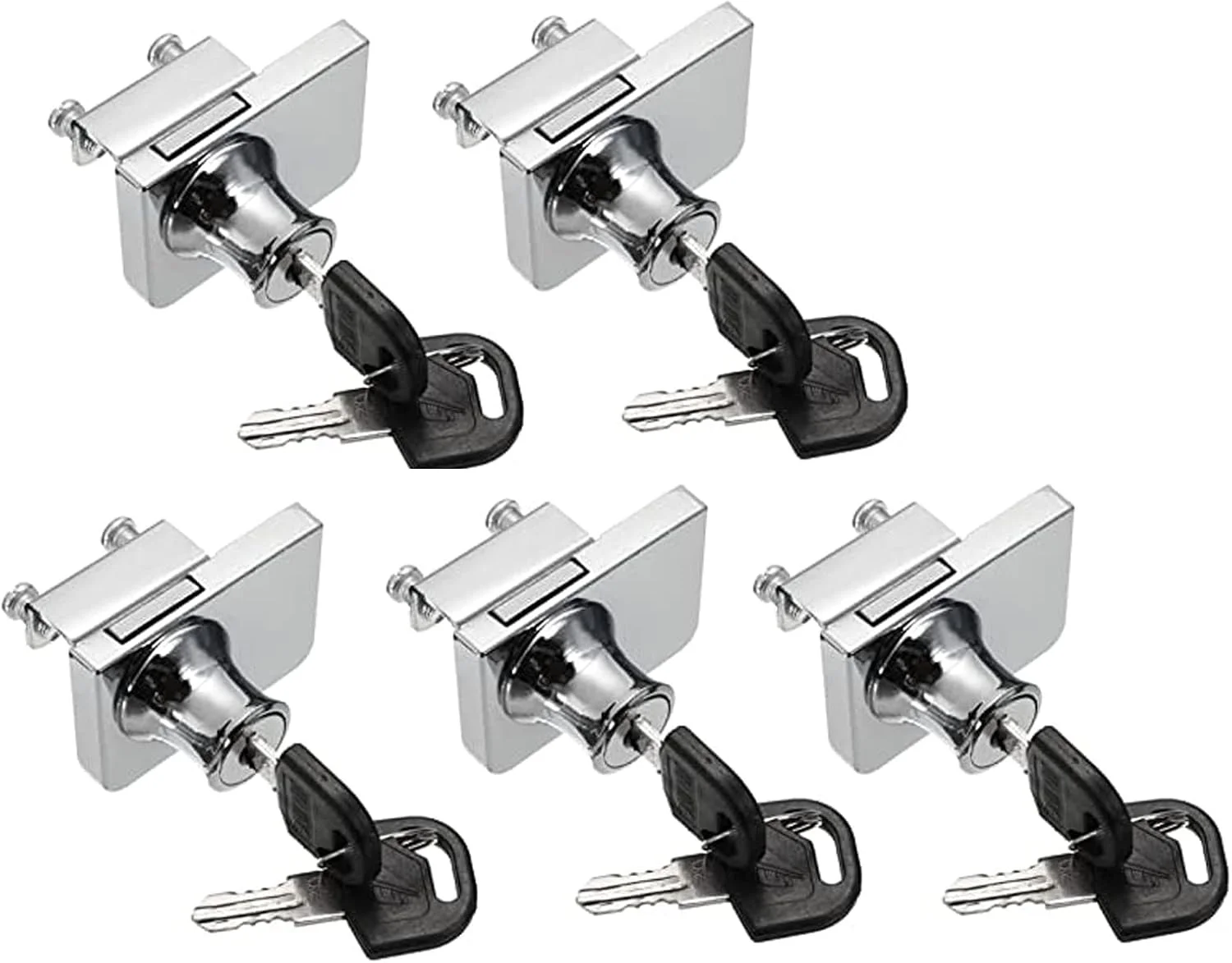 قفل شیشه ای کابینت روکش کروم Young Wolf برای IKEA با 2 کلید، قفل پنجره شیشه ای، قفل درب ویترین کابینت شیشه ای تک لنگه (5 عدد)