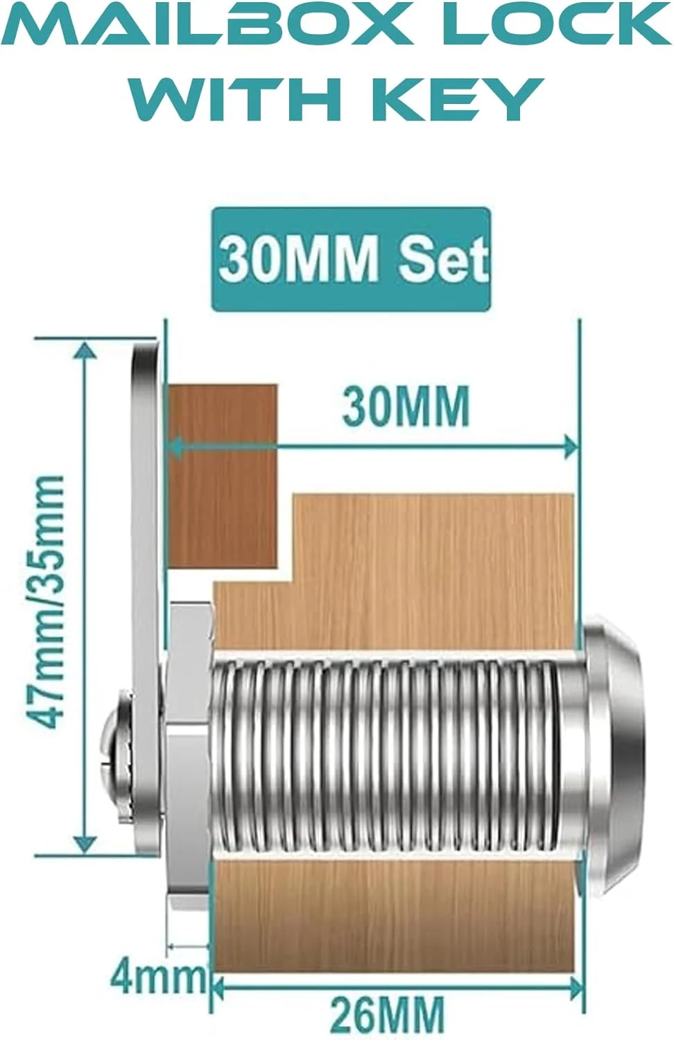 قفل صندوق پستی 30 میلی متری VersaMarts با کلید - قفل کم برای صندوق پستی، کشو، کابینت، جعبه ابزار، کمد، درب - قفل استوانه ای ایمن (1 عدد)