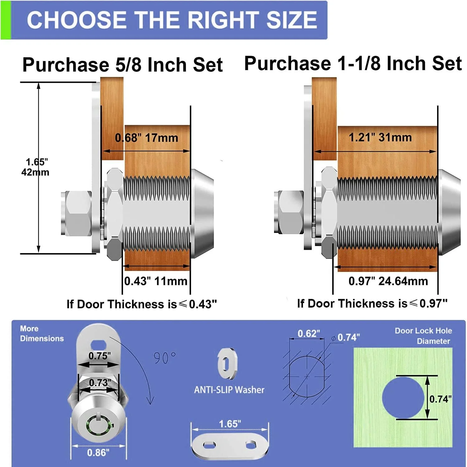 ست قفل کم کابینت TERRIFI، بسته 3 عددی، سیلندر 5/8 اینچی، قفل های کم برای ایمن سازی کشوهای پرونده، کمد، قفل سخت افزاری جایگزین سیلندر RV، آلیاژ روی با روکش کروم