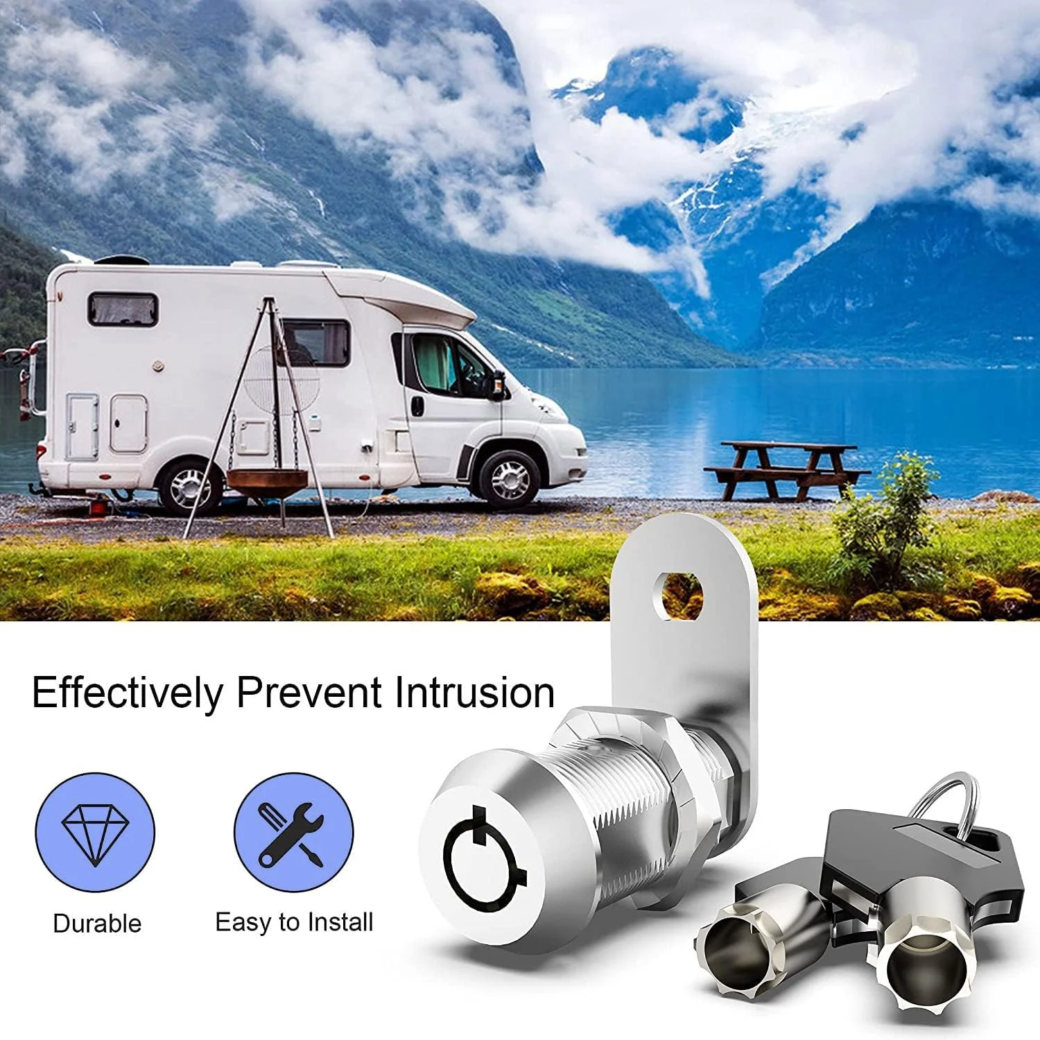 ست قفل کم کابینت TERRIFI، بسته 3 عددی، سیلندر 5/8 اینچی، قفل های کم برای ایمن سازی کشوهای پرونده، کمد، قفل سخت افزاری جایگزین سیلندر RV، آلیاژ روی با روکش کروم