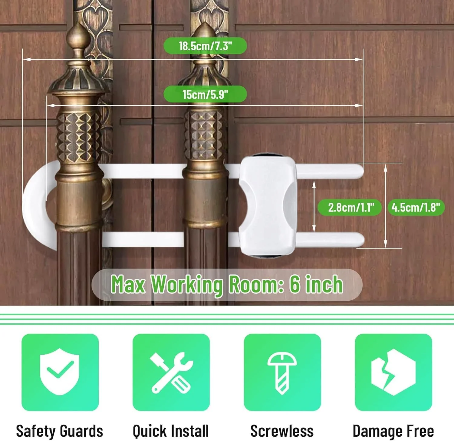 قفل کابینت کودک ویلگو 4 عددی، قفل ایمنی کودک U شکل قابل تنظیم، قفل کابینت برای نوزادان، قفل دسته کابینت چند منظوره برای کشوها، کابینت ها، کشو، دروازه، درب های مبلمان