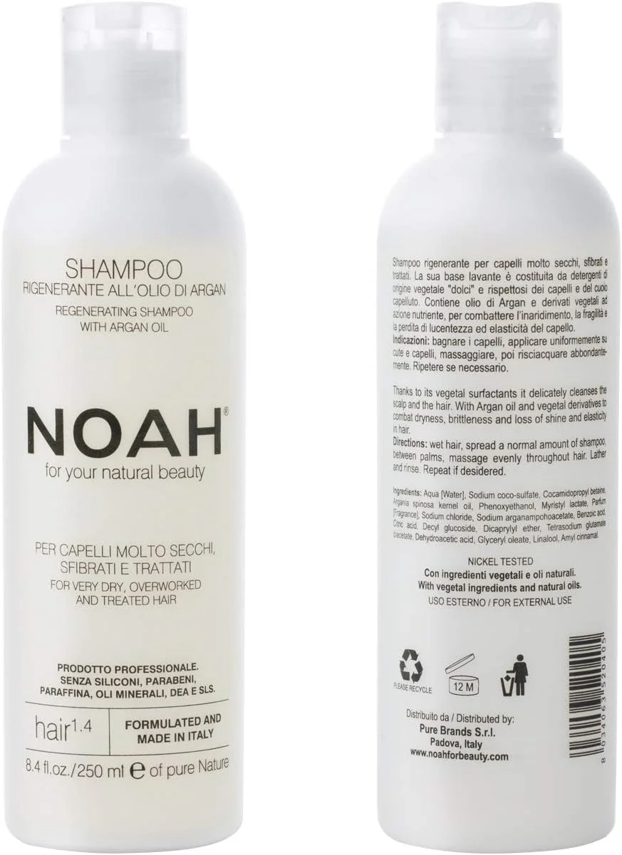 شامپو ترمیم کننده موهای خشک و آسیب دیده نوح مدل 1.4 حاوی روغن آرگان، 250 میلی لیتر
