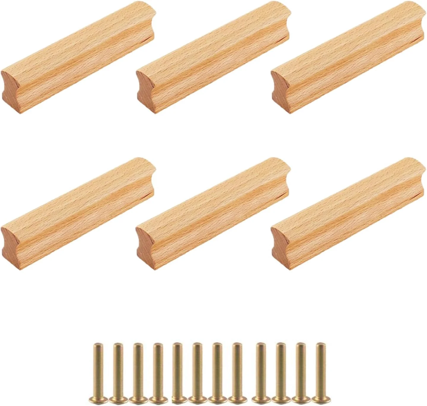 دستگیره چوبی مبلمان، بسته 6 عددی دستگیره کابینت چوبی به همراه پیچ، فاصله سوراخ 96 میلی متر، دستگیره کشو، دستگیره کمد، دستگیره چوبی مبلمان جامد، برای کابینت آشپزخانه، مبلمان، دفتر