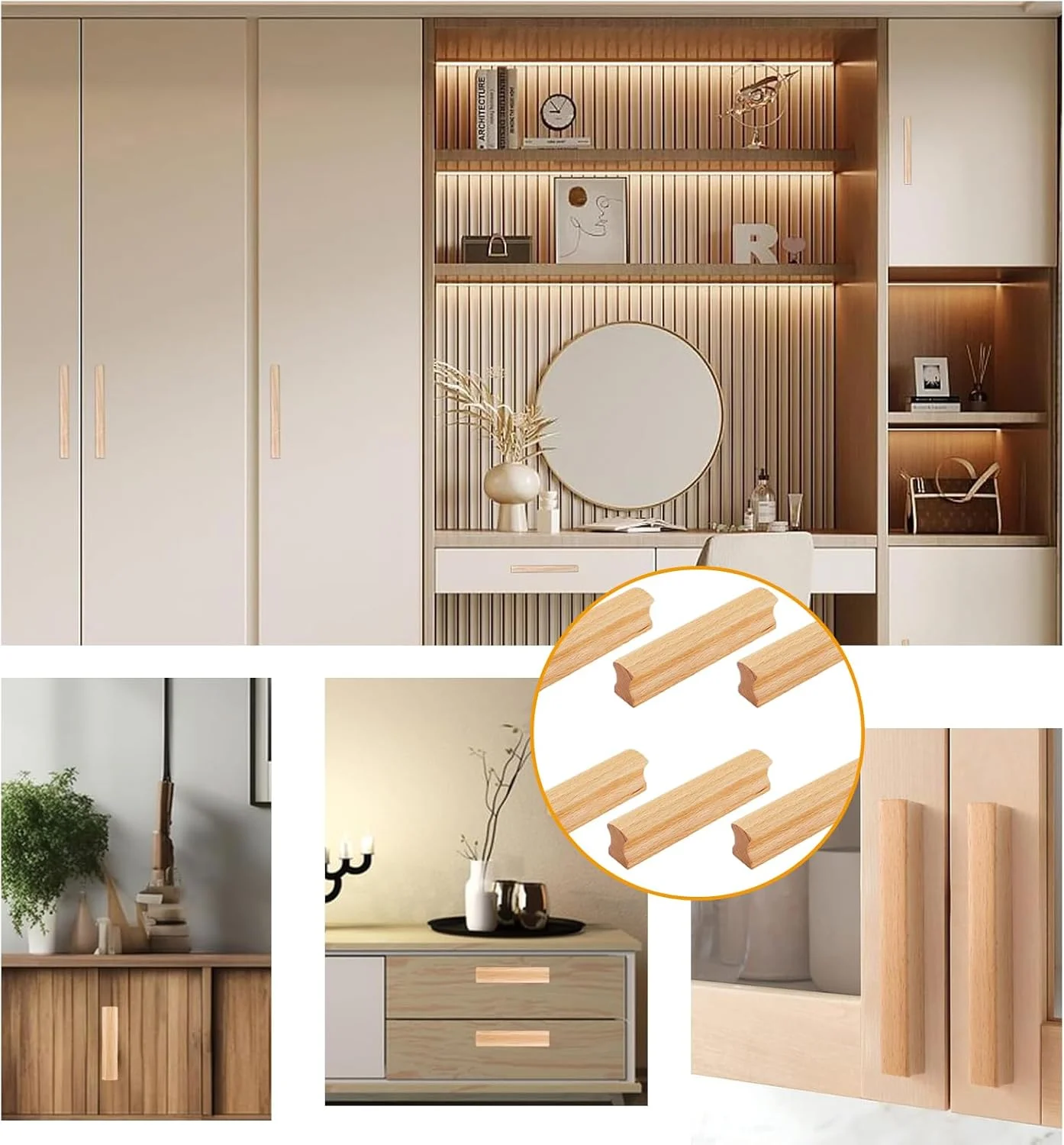 دستگیره چوبی مبلمان، بسته 6 عددی دستگیره کابینت چوبی به همراه پیچ، فاصله سوراخ 96 میلی متر، دستگیره کشو، دستگیره کمد، دستگیره چوبی مبلمان جامد، برای کابینت آشپزخانه، مبلمان، دفتر