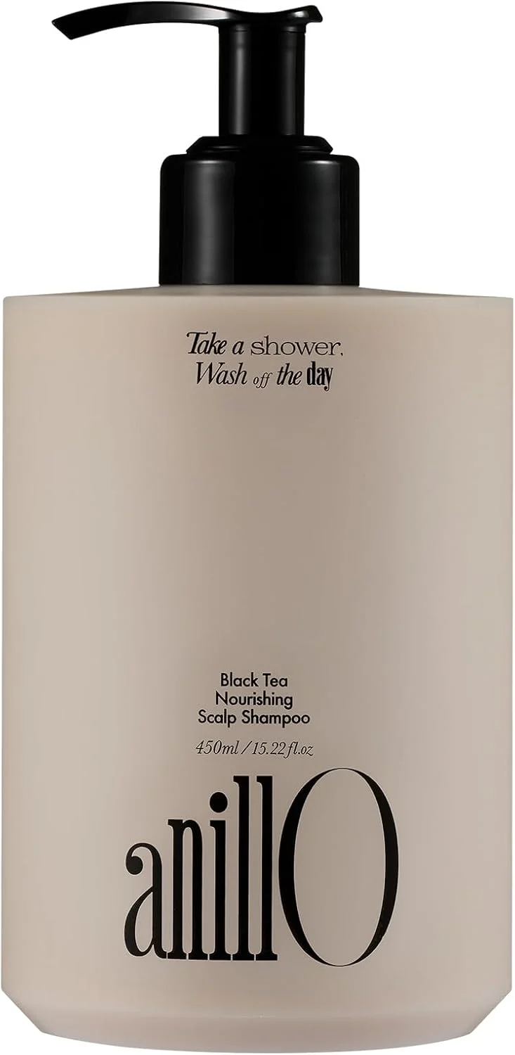 شامپو مغذی چای سیاه وگان برای پوست سر خشک و خارش دار، شامپو ضد شوره سر حاوی آمینو اسید برای تقویت سد پوست سر، رایحه چوبی کرمی، فاقد پارابن و سیلیکون، 450 میلی لیتر