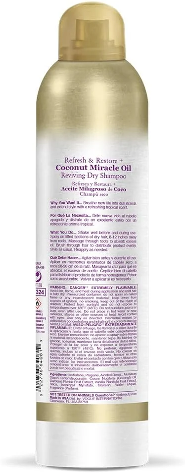 شامپو خشک روغن نارگیل معجزه آسای OGX، فوق العاده قوی، طراوت بخش و احیا کننده، 147 میلی لیتر شامپو خشک روغن نارگیل معجزه آسای OGX، فوق العاده قوی، طراوت بخش و احیا کننده، 147 میلی لیتر