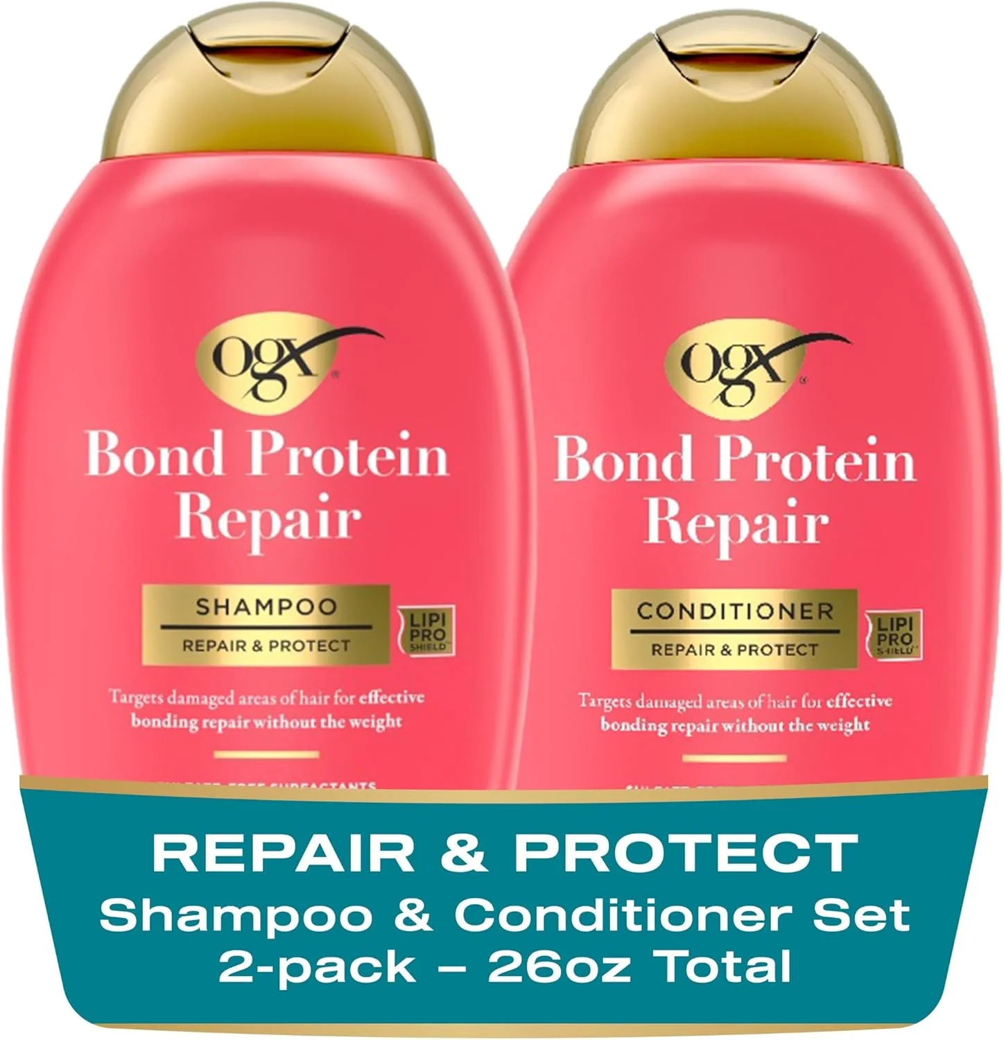 مجموعه شامپو و نرم کننده ترمیم و محافظت پروتئین پیوند او جی ایکس، هدف قرار دادن نواحی آسیب دیده برای محافظت از پیوند، بدون سولفات، مراقبت آبرسان برای موهای رنگ شده و خشک، 385 میلی لیتر (بسته 2 عددی)