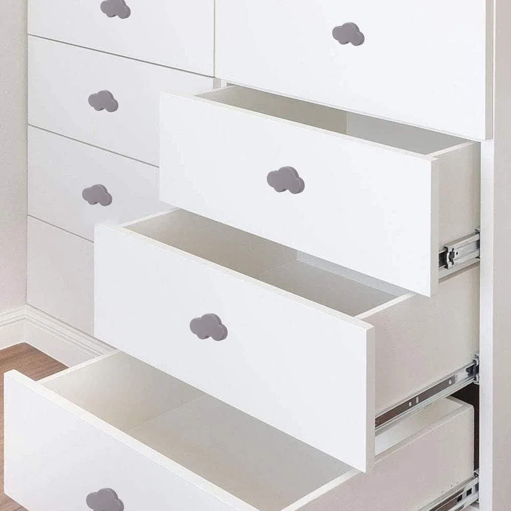 دستگیره های مبلمان کودک سایکر، دستگیره های کابینت طرح ابر کارتونی 10 عددی، دستگیره های کشوی کودکانه زیبا برای کمدهای لباس، درها، کمد، کابینت آشپزخانه (خاکستری)
