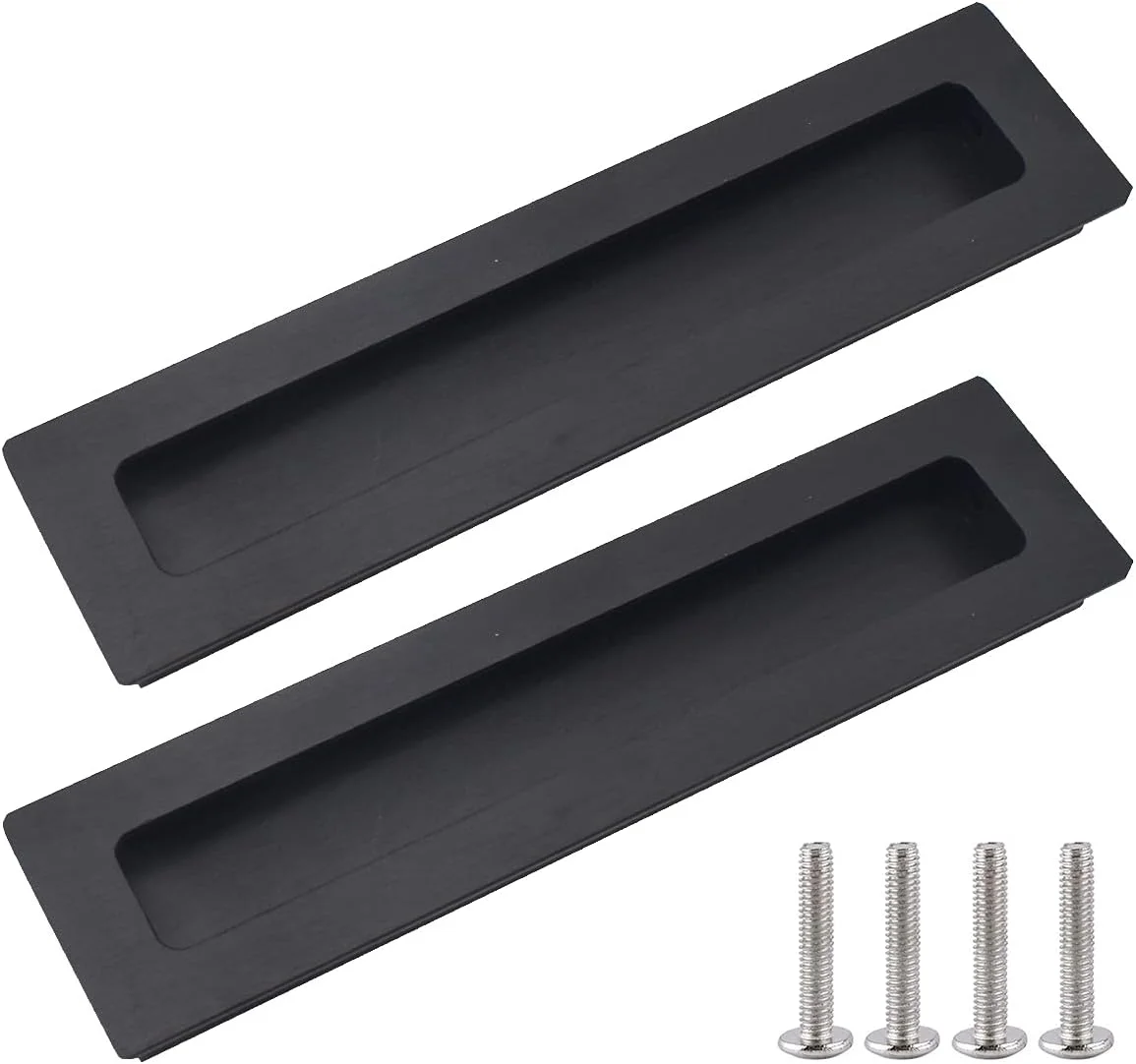 دستگیره توکار مستطیلی Jicyor، بسته 2 عددی، مشکی، دستگیره توکار همسطح با پیچ، دستگیره آلیاژ آلومینیوم برس خورده، دستگیره مخفی برای درب کابینت یا کشو (مشکی)