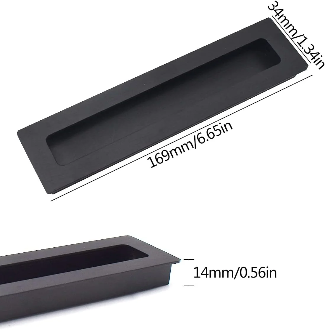 دستگیره توکار مستطیلی Jicyor، بسته 2 عددی، مشکی، دستگیره توکار همسطح با پیچ، دستگیره آلیاژ آلومینیوم برس خورده، دستگیره مخفی برای درب کابینت یا کشو (مشکی)