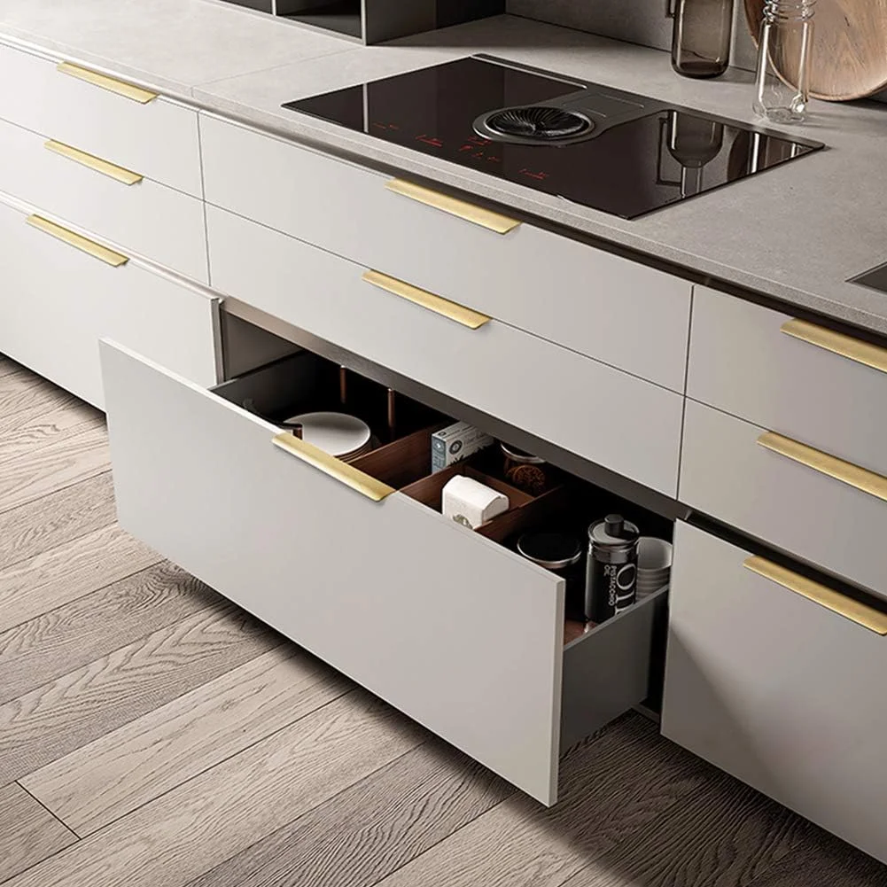 دستگیره مخفی لبه انگشتی جوجا، بسته 10 عددی، مناسب کشوهای مبلمان مدرن، کابینت و آشپزخانه، برنجی، 150 میلی متر