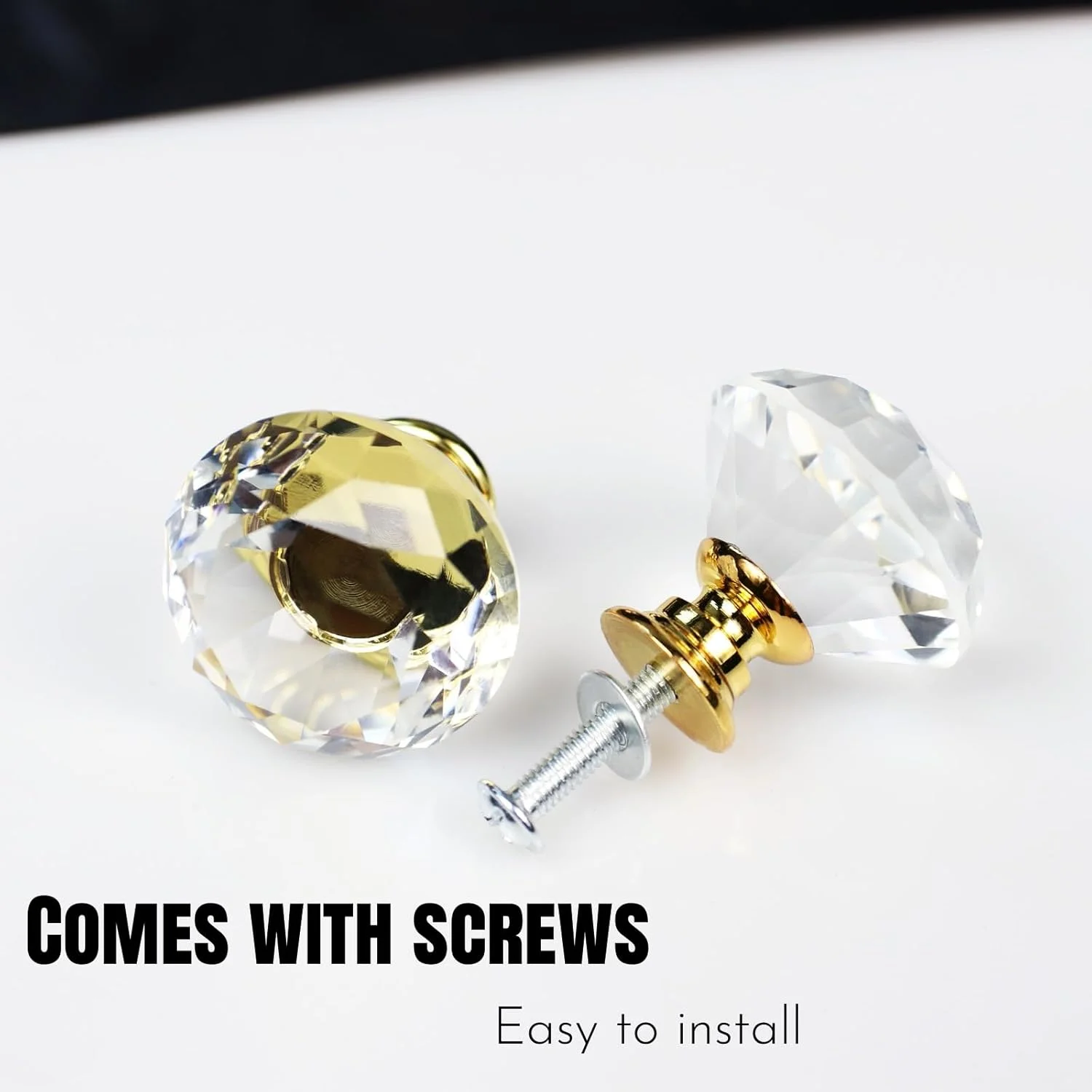 هونپولو 14 عددی دستگیره کابینت و مبلمان، دستگیره کشو شیشه کریستالی الماسی شکل 30 میلی متری، دستگیره درب کابینت آلیاژ آلومینیوم طلایی و نقره ای، برای آشپزخانه، حمام، اتاق خواب، شامل پیچ