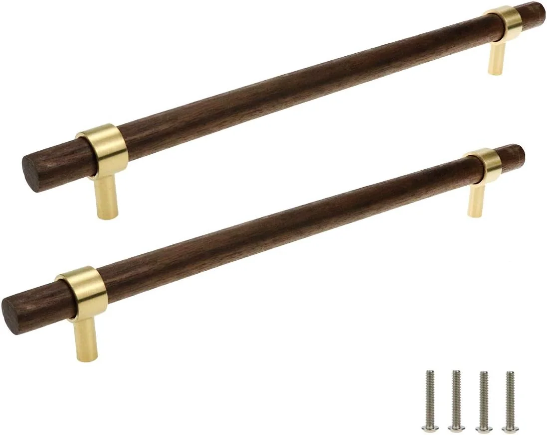دستگیره کشو HONJIE، 280 میلیمتر، برنجی و چوب گردو، مناسب برای کابینت آشپزخانه و کمد لباس، دستگیره قابل تنظیم با پیچ، 2 عدد دستگیره کشو HONJIE، 280 میلیمتر، برنجی و چوب گردو، مناسب برای کابینت آشپزخانه و کمد لباس، دستگیره قابل تنظیم با پیچ، 2 عدد