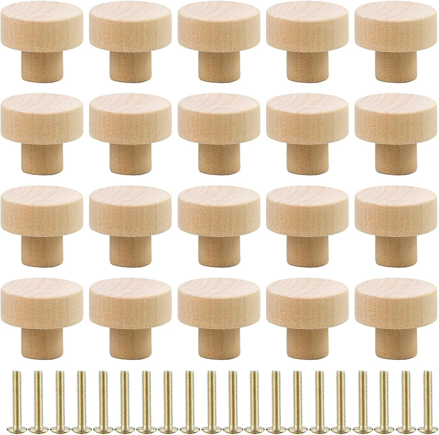 دستگیره کشو درب چوبی، بسته 20 عددی دستگیره مبلمان، دستگیره کشو چوبی، دستگیره کمد، دستگیره کابینت با پیچ، دستگیره برای کابینت و کشو، گرد، چوب