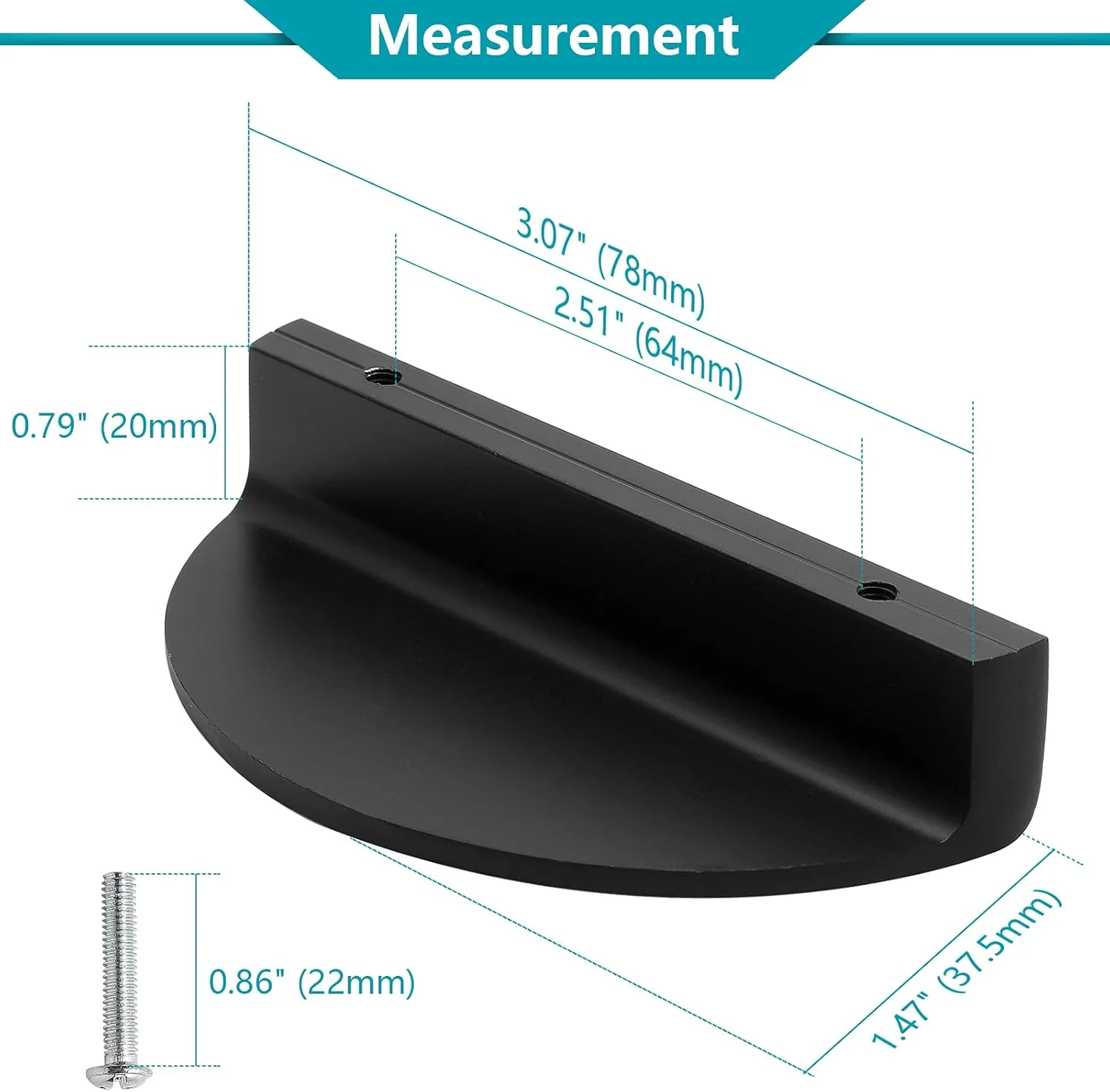 دستگیره کشو زورفتر 2.5 اینچی، 4 عدد دستگیره هلالی مشکی مات برای کابینت، دستگیره نیم دایره ای با پیچ ​​برای درب مبلمان اتاق خواب آشپزخانه (طول: 3.07 اینچ)