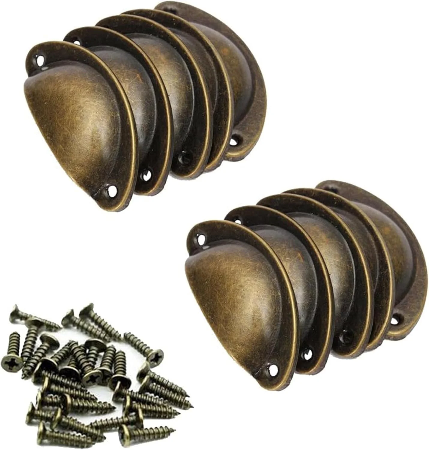 دستگیره کابینت صدف قدیمی، بسته 10 عددی دستگیره کشو برنجی عتیقه با پیچ