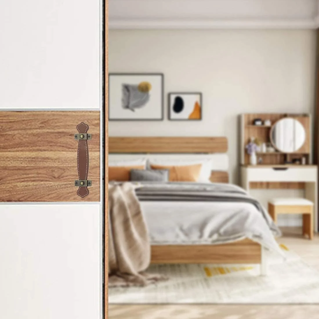 دستگیره مبلمان چرمی وینتیج 6.3 اینچی، دستگیره چرمی برای کشو کابینت چمدان PU (بسته 6 عددی)