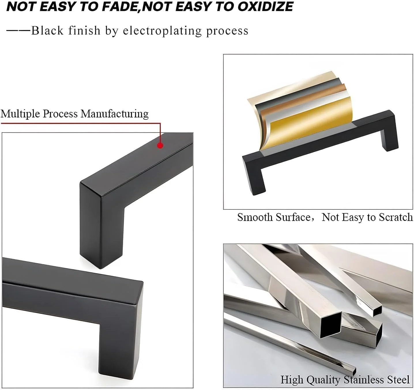 دستگیره کابینت مربعی Xspring، بسته 5 عددی 224 میلی متری مشکی مات، دستگیره های کشو استیل ضد زنگ ممتاز برای کابینت های مدرن آشپزخانه و حمام