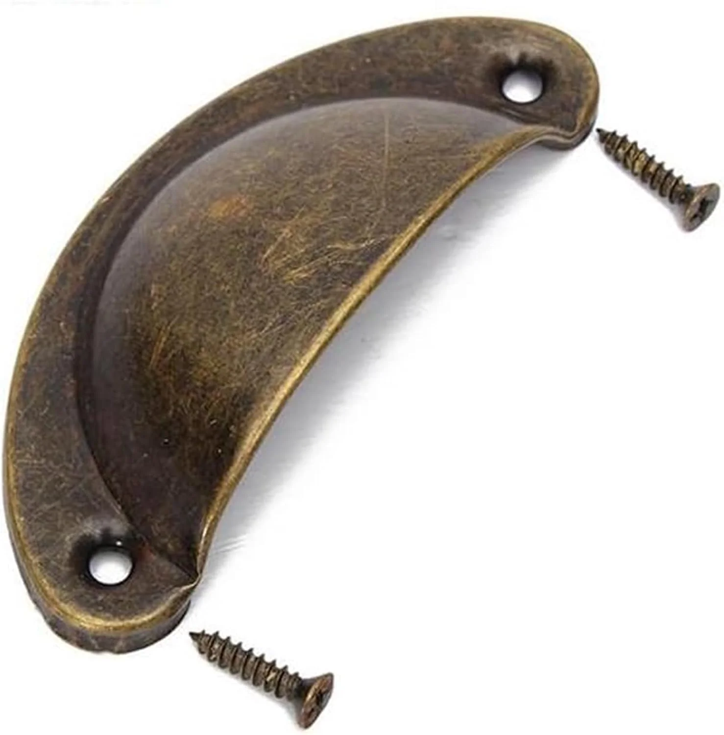 دستگیره کابینت صدف قدیمی، بسته 10 عددی دستگیره کشو برنجی عتیقه با پیچ