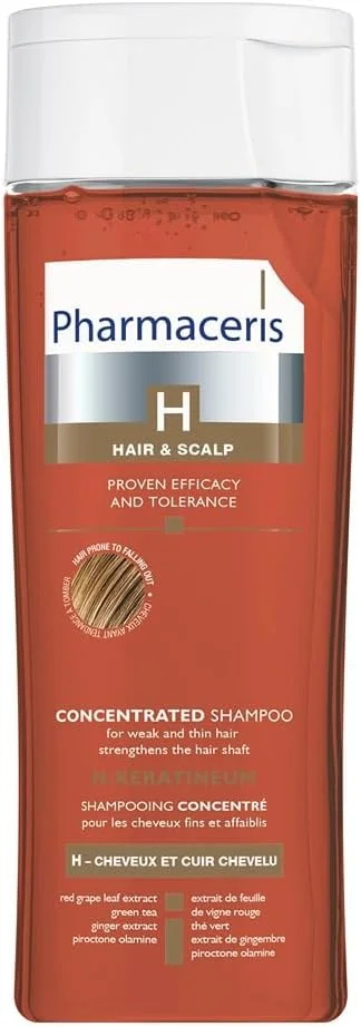 شامپو فارماسریز H کراتینیوم برای موهای ضعیف، 250 میلی لیتر – فلاونوئیدهای برگ انگور قرمز پروویتامین B5 کاملیا سیننسیس برای کاهش ریزش مو و احیای استحکام