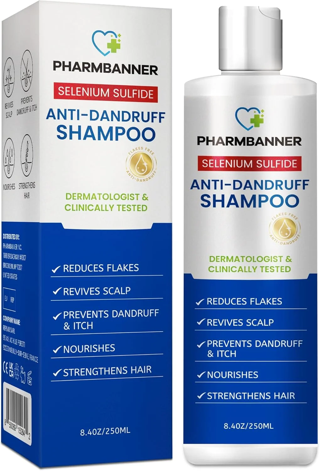 شامپو ضد شوره سلنیوم سولفاید PHARMBANNER: برای پوست سر پوسته پوسته، خارش و تسکین درماتیت سبورئیک - منتول و روغن اسطوخودوس - مرطوب کننده، ایمن برای موهای رنگ شده، ملایم برای انواع مو - 250 میلی لیتر