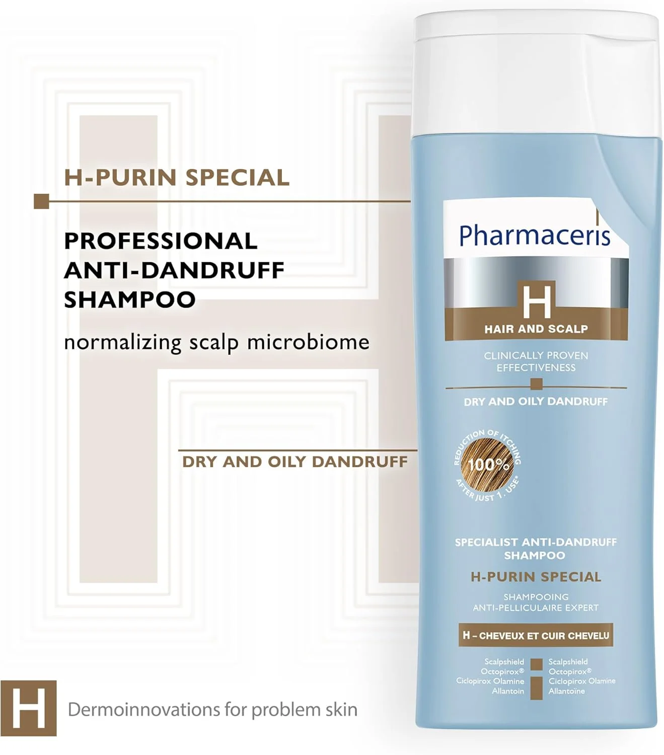 شامپو ضد شوره ویژه فارماسریز H-Purin، شامپو پاک کننده عمیق ضد میکروبی، کاهش دهنده سبوره پوست سر - 250 میلی لیتر