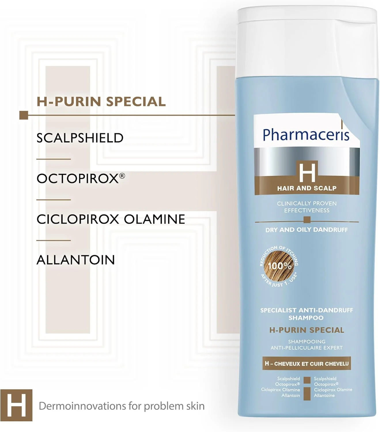 شامپو ضد شوره ویژه فارماسریز H-Purin، شامپو پاک کننده عمیق ضد میکروبی، کاهش دهنده سبوره پوست سر - 250 میلی لیتر