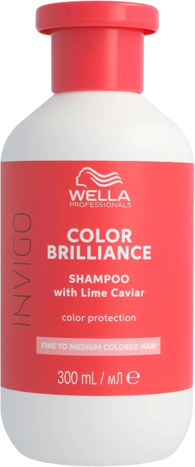 شامپو تثبیت کننده رنگ موهای رنگ شده ظریف تا متوسط Wella Professionals Invigo Color Brilliance، موها را تمیز، شاداب و درخشان نگه می دارد، حاوی خاویار لیمو، ویتامین E و تصفیه کننده فلزات، 300 میلی لیتر