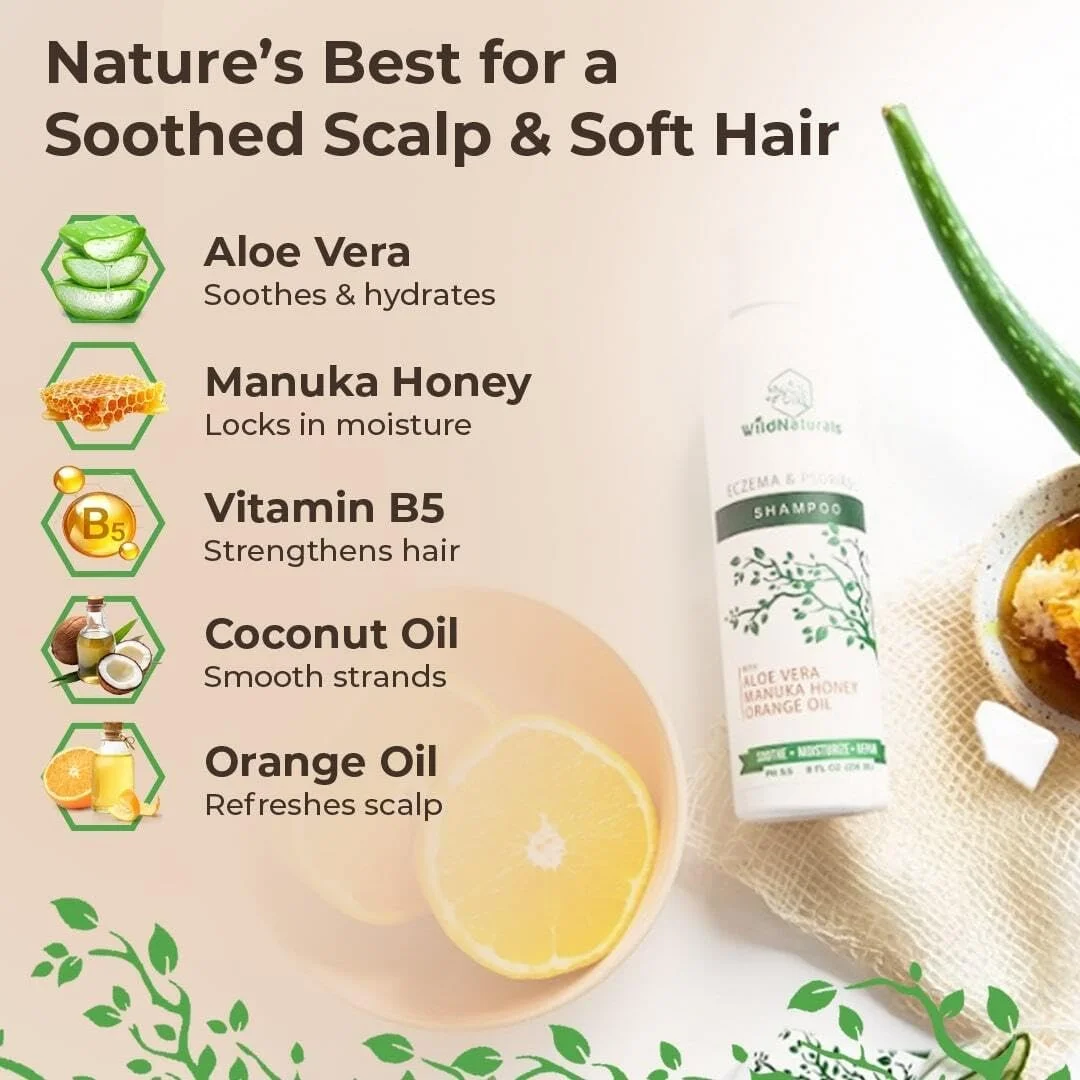 شامپو پسوریازیس نچرالز وایلد برای مراقبت و تسکین پوست سر - شامپو ضد شوره آبرسان برای پوست سر خشک و خارش دار - شامپو اگزما ملایم برای پوست حساس