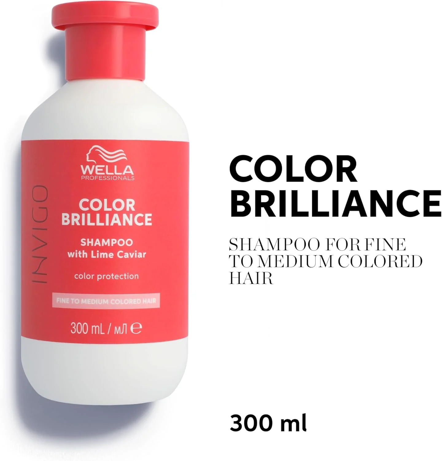 شامپو تثبیت کننده رنگ موهای رنگ شده ظریف تا متوسط Wella Professionals Invigo Color Brilliance، موها را تمیز، شاداب و درخشان نگه می دارد، حاوی خاویار لیمو، ویتامین E و تصفیه کننده فلزات، 300 میلی لیتر