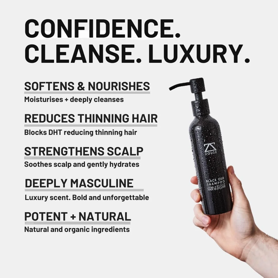 شامپو مردانه زوز - شامپو روزانه پاک کننده، احیا کننده و مغذی با رایحه عود سیاه، مناسب مو و ریش، حاوی مواد طبیعی و ارگانیک، فاقد SLS، پارابن و سیلیکون - 250 میلی لیتر