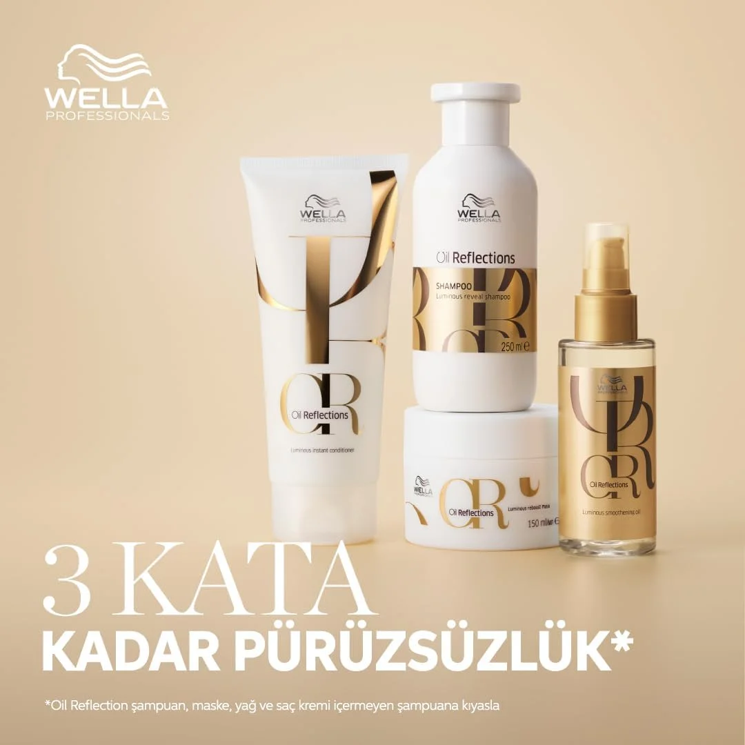 شامپو درخشان کننده موهای Wella Professionals Oil Reflections، مناسب برای انواع مو، برای موهای براق و صاف تر، سم زدایی و پاکسازی مو، حاوی پاک کننده فلزات و روغن های گیاهی گرانبها، 250 میلی لیتر