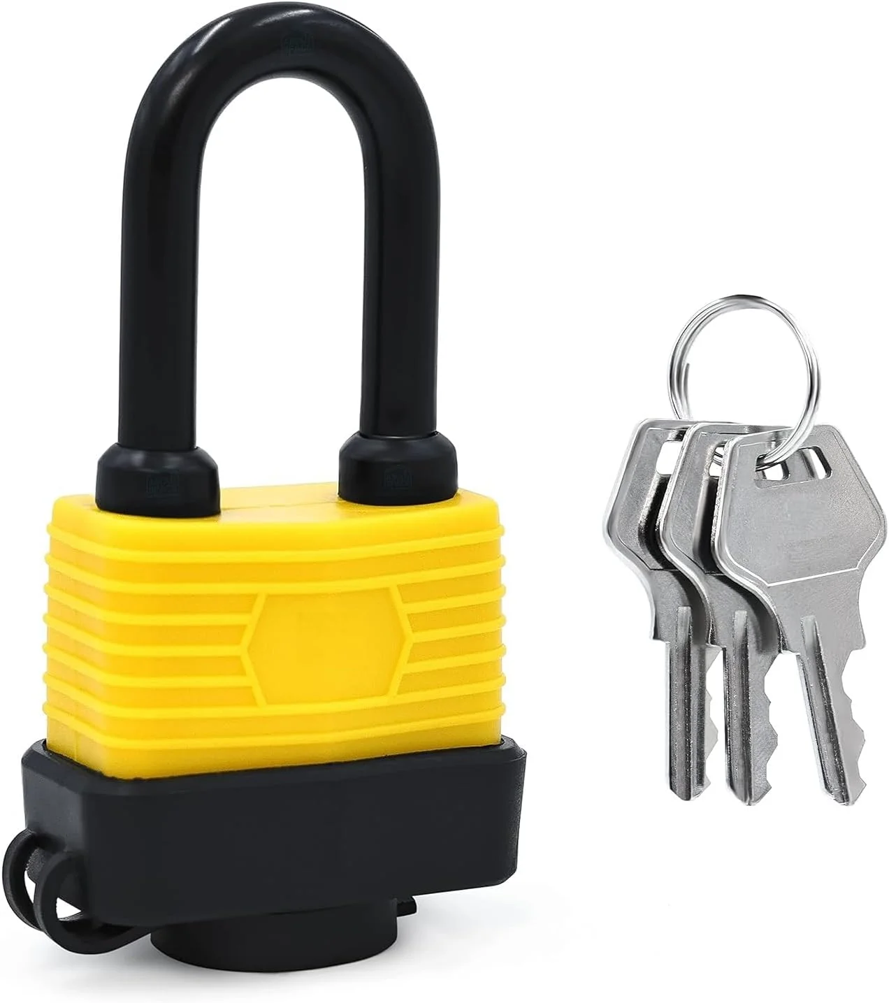 قفل پلاستیکی - قفل امنیتی 185G با ویژگی ضد گرد و غبار و ضد آب - 1 عدد قفل و 3 عدد کلید با محافظ - 21 لایه گالوانیزه سنگین با 8 پرچ - ضد سرقت مناسب دوچرخه، درب و قفل موتور سیکلت، زرد