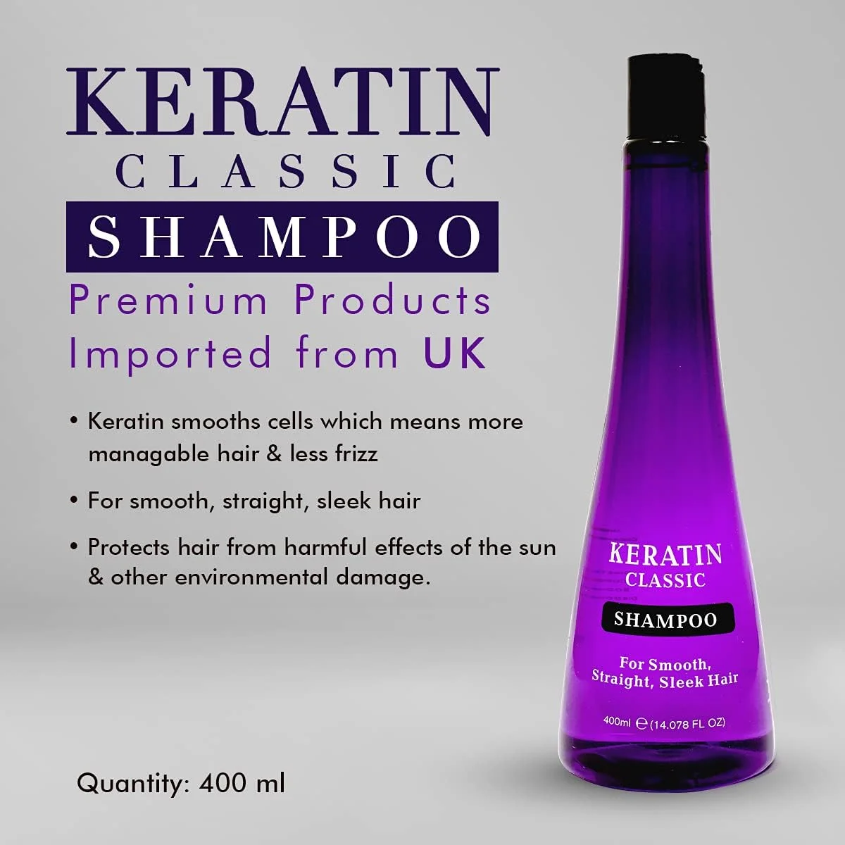 شامپو مو کراتین کلاسیک Xpel Marketing برای موهای خشک و وز، حاوی کراتین برای موهای صاف، لخت و براق - 400 میلی لیتر - مناسب برای انواع مو