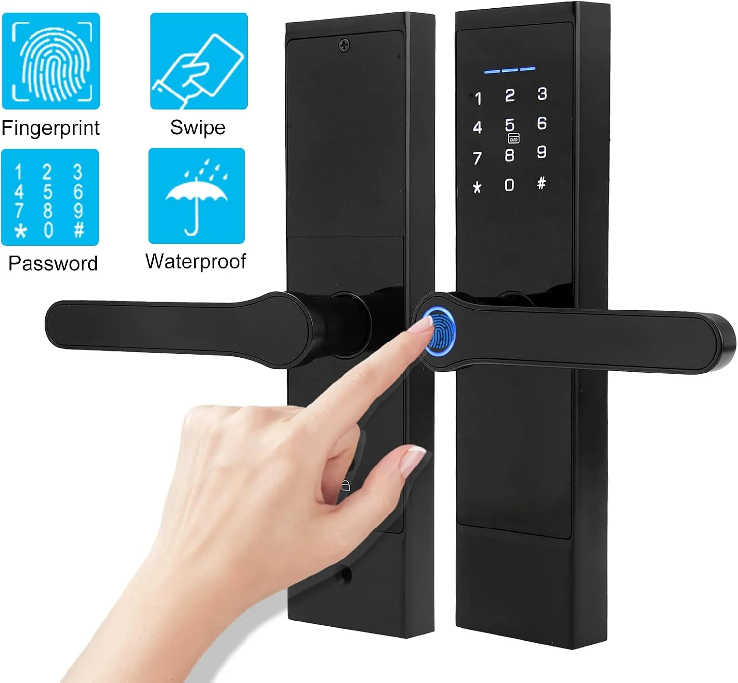 قفل هوشمند POMK، قفل درب ضد سرقت بدون کلید با صفحه کلید، اثر انگشت، رمز عبور و دستگیره لمسی ضد دید برای امنیت اداری و خانگی