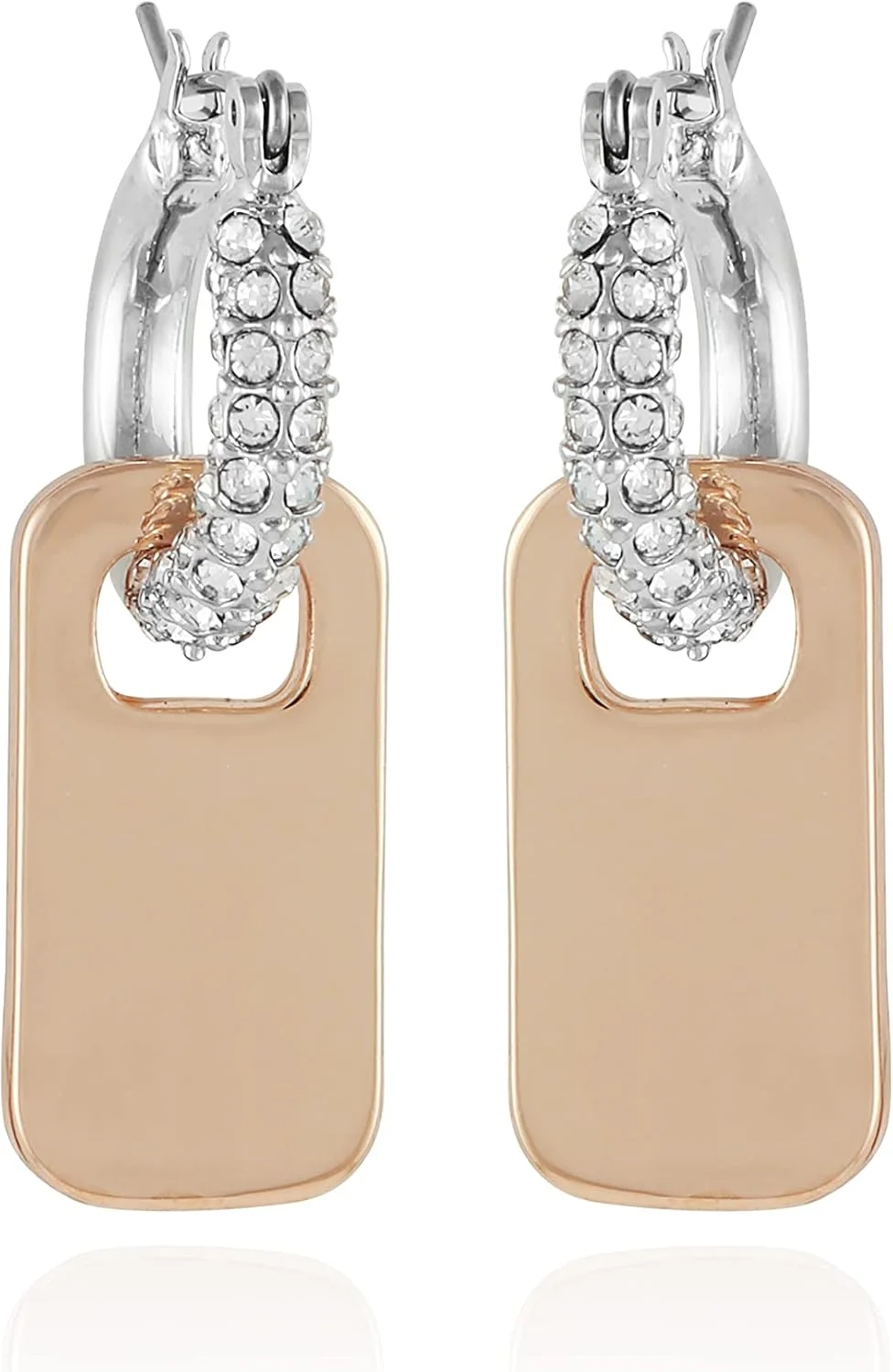 گوشواره حلقه ای آویزدار GUESS با آویز پلاک شناسایی، تک سایز، فلزی، بدون سنگ قیمتی