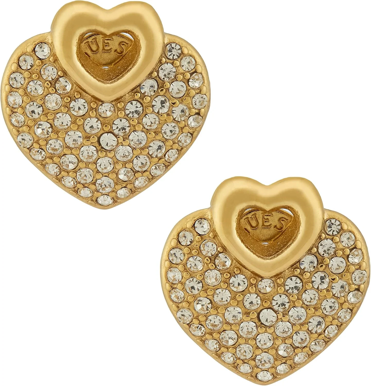 گوشواره های میخی قلبی طلایی زنانه گس مدل JUBE05213JWYG، سایز واحد، استیل ضد زنگ، کریستال