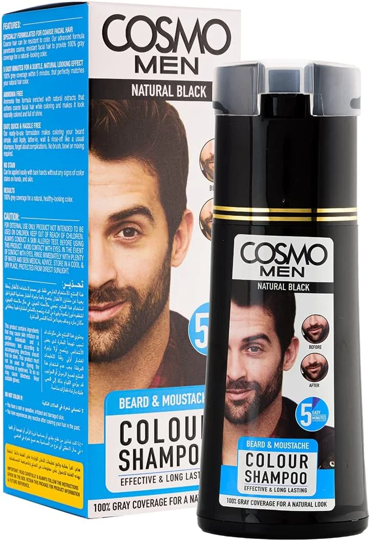 شامپو رنگ ریش مشکی نچرال سی دی COSMO DESIGNS مناسب آقایان و بانوان - 180 میلی لیتر، بدون آمونیاک، بدون آسیب، رنگ در 5 دقیقه، ایمن، مناسب انواع مو