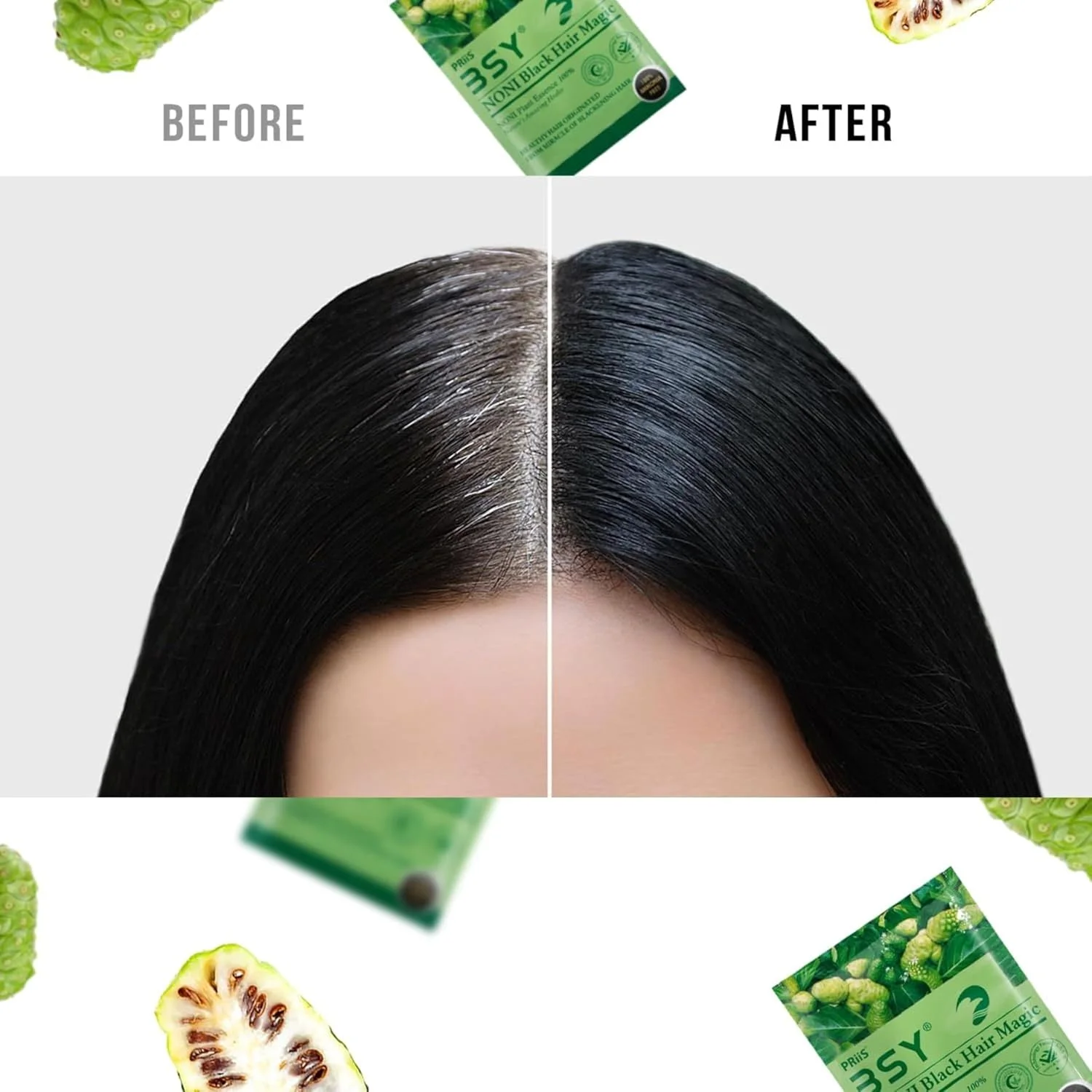 شامپو رنگ موی مشکی نونی BSY بدون آمونیاک 3 در 1 برای مو، ریش و سبیل با عصاره نونی، رنگ سریع 5 دقیقه ای، بدون ریزش مو، 2 عدد 20 میلی لیتر، مناسب برای خانم ها و آقایان