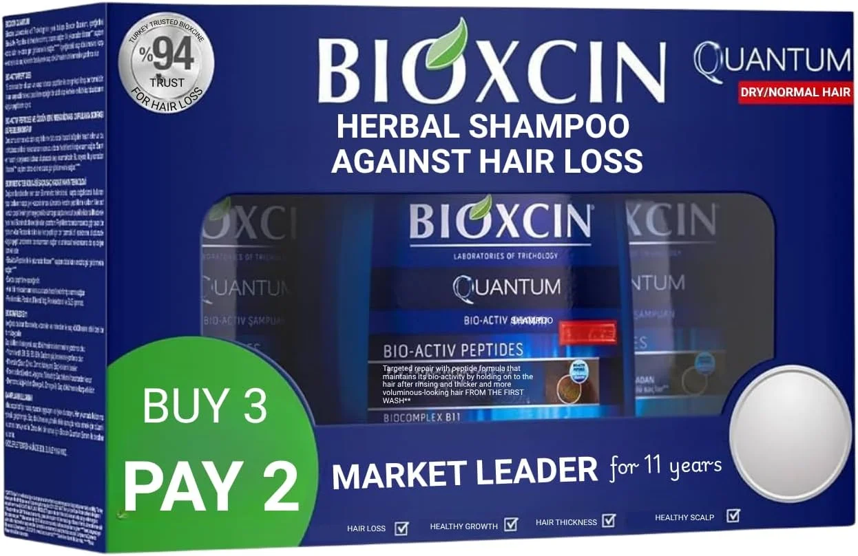 شامپو مراقبت از مو Bioxcin برای موهای چرب، خشک و معمولی، 3 بطری 300 میلی لیتری، تقویت کننده رشد مو