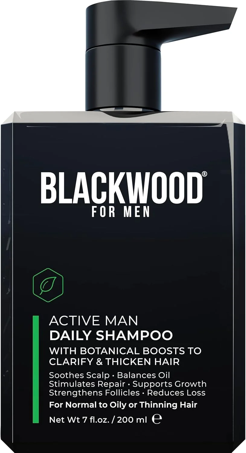 شامپو روزانه مردانه اکتیو من بلک وود - شامپو گیاهی طبیعی ضخیم کننده و شفاف کننده مردانه برای مو و پوست سر معمولی تا چرب - مبارزه با ریزش مو - بدون سولفات با جینسینگ و آلوئه ورا (207 میلی لیتر)