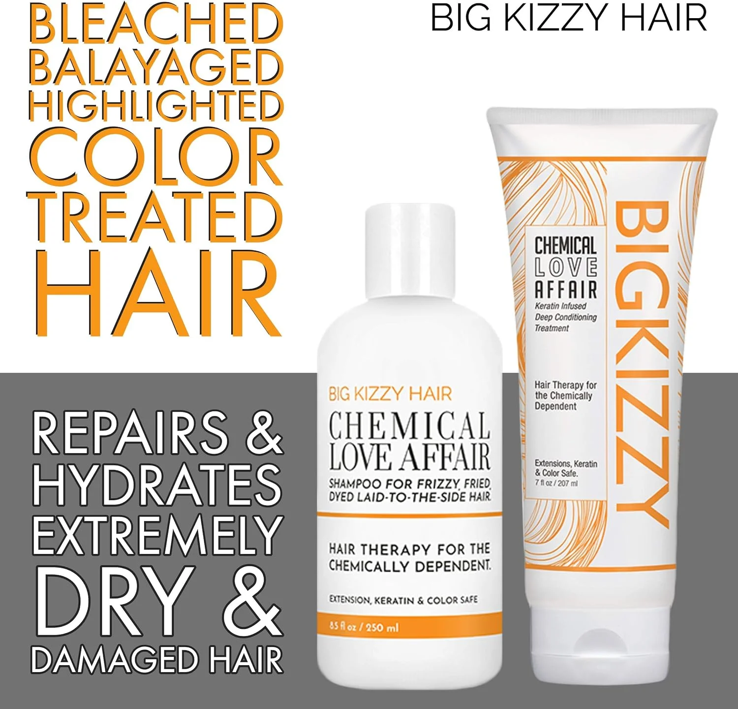 شامپو ترمیم کننده موهای آسیب دیده Big Kizzy، مراقبت از مو برای موهای رنگ شده، هایلایت شده و دکلره شده، درمان پروتئین کراتین و برنج برای جلوگیری و تسکین موهای خشک و شکننده، مناسب برای اکستنشن، رنگ و کراتین