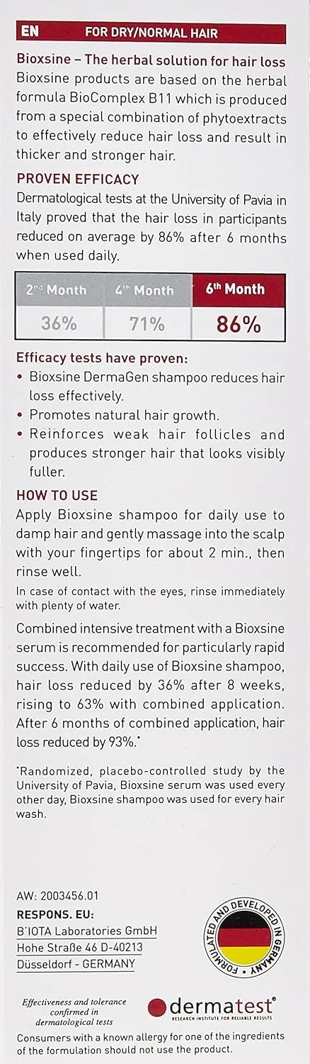 شامپو بایوکسین درماژن برای موهای خشک/معمولی - موهای آسیب دیده، بسته ضد ریزش مو ممکن است متفاوت باشد