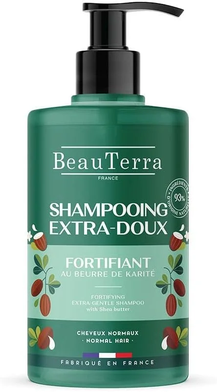 شامپو تقویت کننده بسیار ملایم BeauTerra - شامپو پاک کننده و محافظ طبیعی برای موهای معمولی، غنی شده با کره شی و کراتین هیدرولیز شده - محافظت و حجم دهی به مو - 750 میلی لیتر